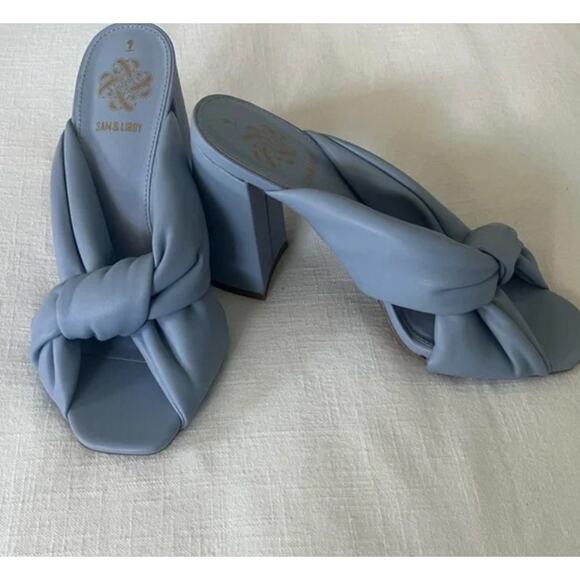 Sam and Libby blue leather bow ties sandals heels sz 7 - Picture 6 of 6